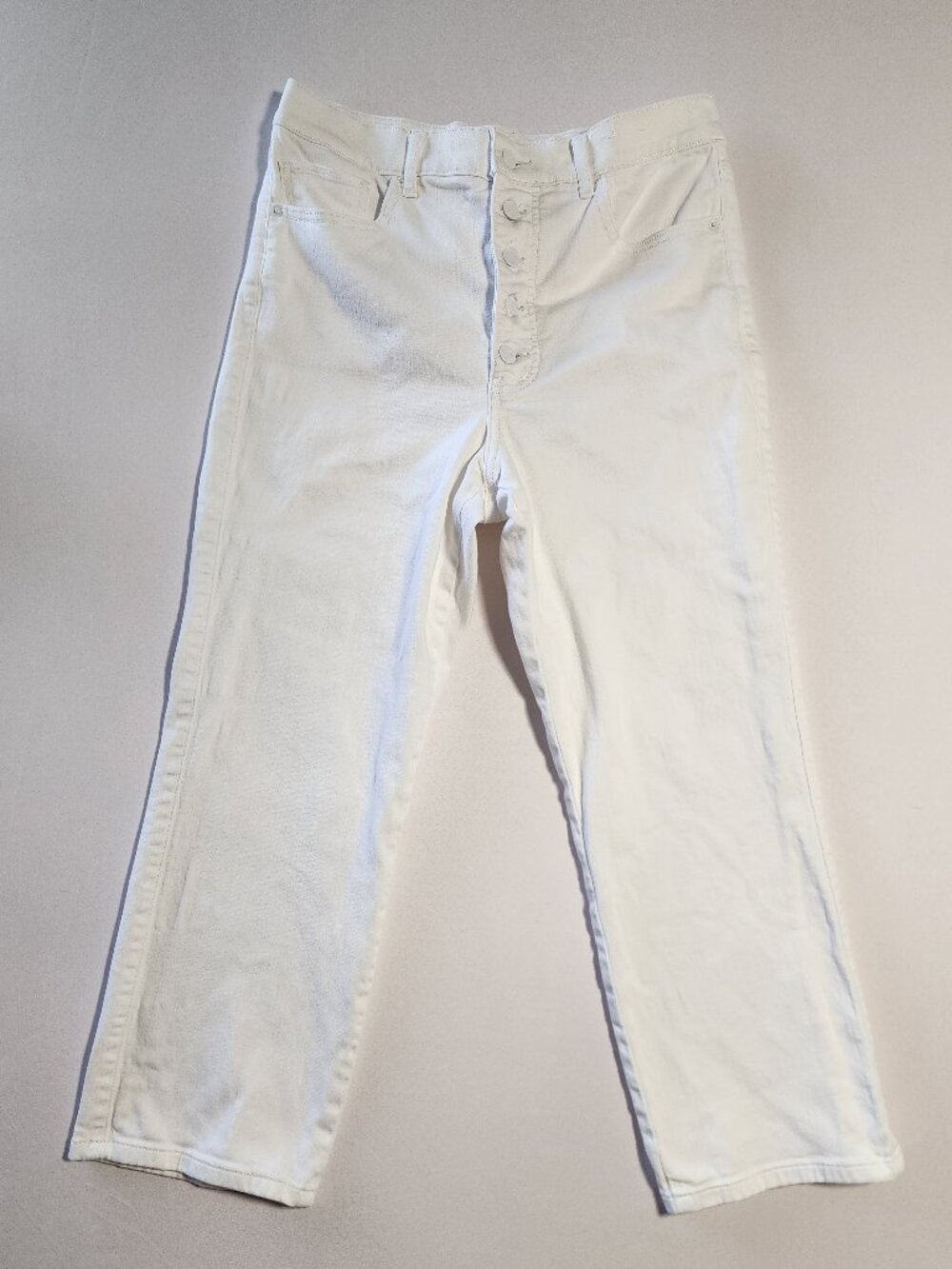 Express White Jeans Women Size 10R Cropped Straight High Rise Button Fly Stretch